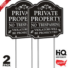 No Trespassing Signs Private Property, Aluminum, Metal Stakes Included - 2 Pack