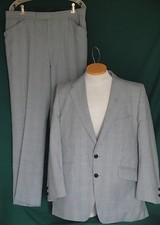 Vintage 60's Light Blue  Gray Plaid Wool Suit C42