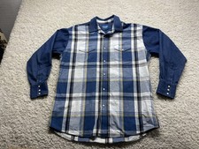 Vintage 90s Plaid Denim Wrangler Pearl Snap L/S Western Shirt Men  s XL EUC