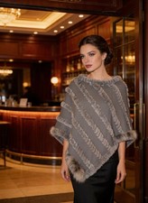 Donna Salyers Fabulous Furs Poncho Gray Knit Faux Fur Striped Women  s Luxury New