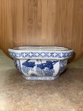 Ben Rickert Signed Decorative Planter, Blue And White, Vintage 1980