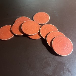 9 Vintage Red, Fiber-Paper Embossed Horse Shoe Design Poker Chips