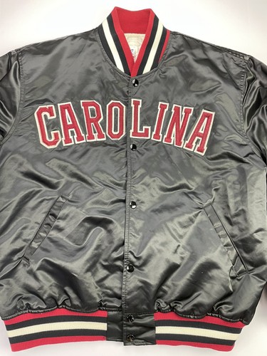 Vintage Starter Carolina Satin Puffer Jacket Coat Size Black Red Snap Front XL - Picture 4 of 15