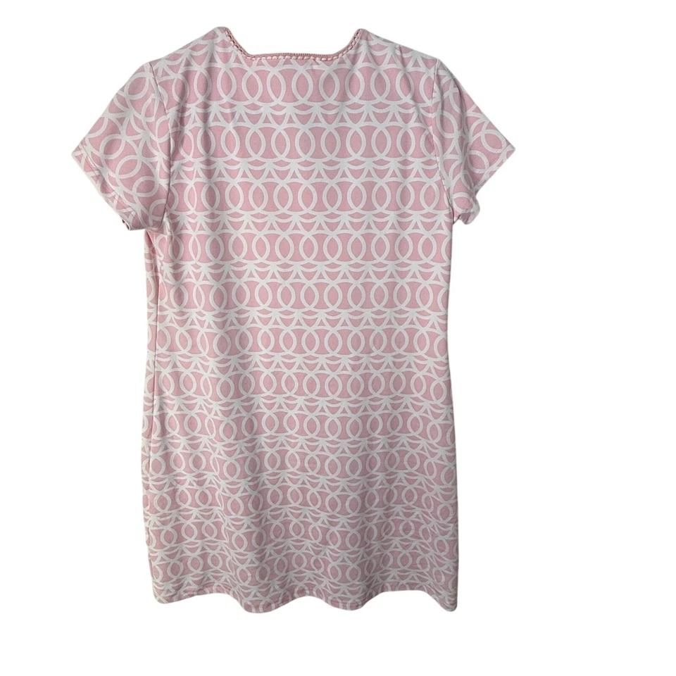 Lulu-B Short Sleeve Dress Pink Link Print V-Neck Size M UPF 50+ Stretch - Image 2 of 4