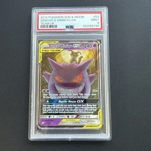 Gengar & Mimikyu GX 53/181 Pokemon Sun & Moon Tag Team Up #53 MINT PSA 9