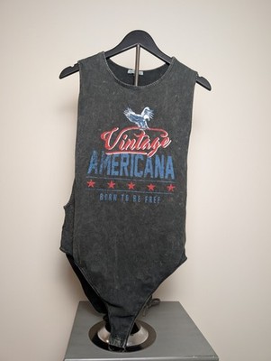Charlotte Russe Americana Bodysuit Vintage Graphic Sleeveless XL USA Freedom