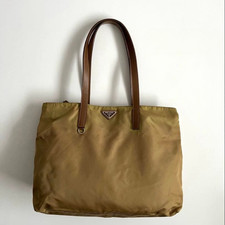 Authentic Vintage PRADA Tessuto 90s Nylon Shoulder Tote Bag Beige