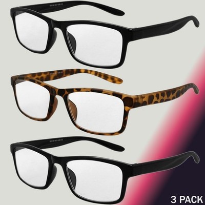 Mens Womens Reading Glasses 3 PACK Square Frame Readers Unisex Style Specs NEW