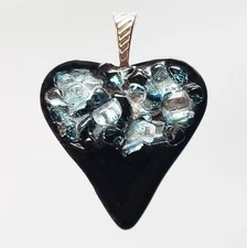 Handcrafted Fused Glass Textured Chunky Dichroic Glass Heart Pendant