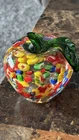 Murano Style Art Glass Apple Paperweight W/Red Yellow Blue green Floral Interior