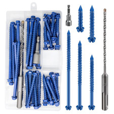 (70 PCS) 3/16" Slotted Hex Washer Head Concrete Screws Anchor Kit Blue Flat Head