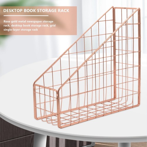 Rose Gold Electroplated Iron Book Holder Desktop Shelf File Magazine Book6522 - Imagen 3 de 9