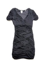 Halston Heritage Short Black Ruched V-Neck Short Sleeve Dress XS Cocktail