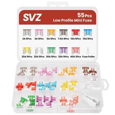 55Pcs Low Profile Mini Fuse Kit, Automotive Fuses Assortment kit 1A/2A/3A/5A/7.5