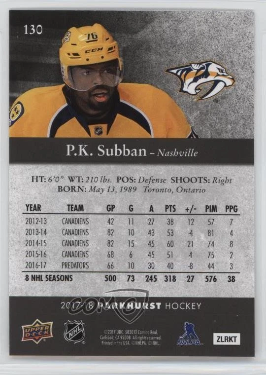 2017-18 Upper Deck Parkhurst Black PK Subban #130 - Image 2 of 2