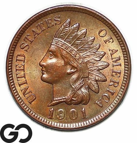 1901 Indian Head Cent Penny, Beautiful Solid Gem BU++