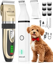 Dog Clippers & Paw Trimmer Kit, 2n1 Low Noise Cordless Dog Clippers for Grooming