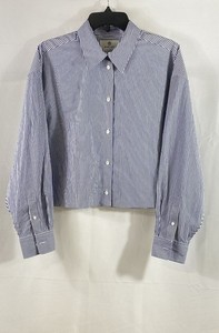 Babaton Women's Essential Oversized Long Sleeve Striped Shirt Blue White NWT S