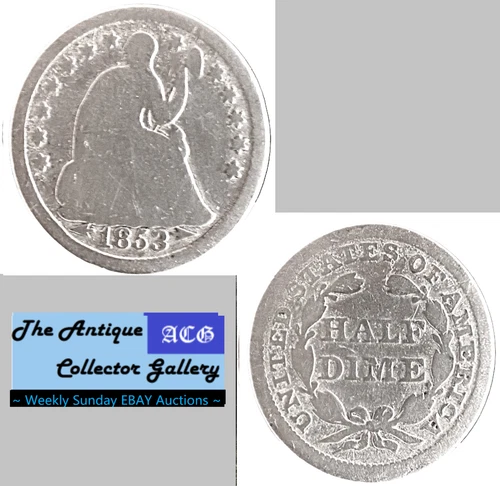 Silver 1853  US Philadelphia Mint Seated Liberty Half Dime🪙Type 3🪙