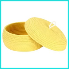 Round Cotton Rope Storage Basket with Lid, Decorative Woven Storage Bin, Pot,...