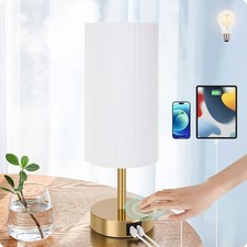 Bedside Lamp with USB port - Touch Control Table Lamp for Bedroom Wood 3 Way ...