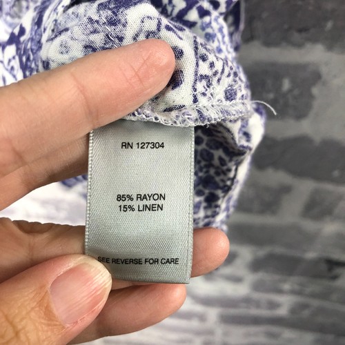 John Mark Shirt Womens XL Blue White Linen Blend 3/4 Sleeve Wired Collar Popover - Picture 8 of 14