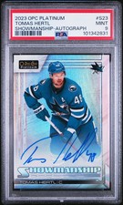 2023-24 OPC Platinum Showmanship Auto Tomas Hertl PSA 9 Sharks Knights