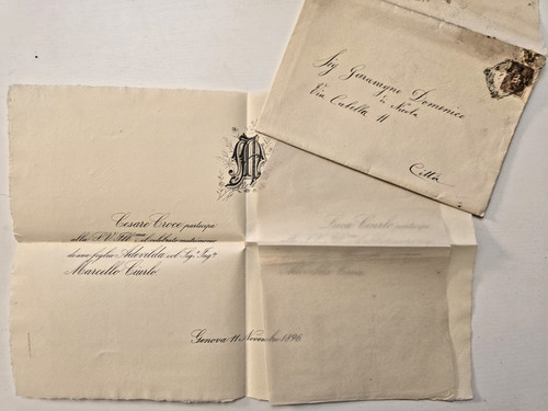 1896 Genoa Wedding Invitation with Original Envelope