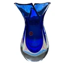 Original Murano Thick Blue/White Wing Fishtail Sommerso Art Glass Vase NEW