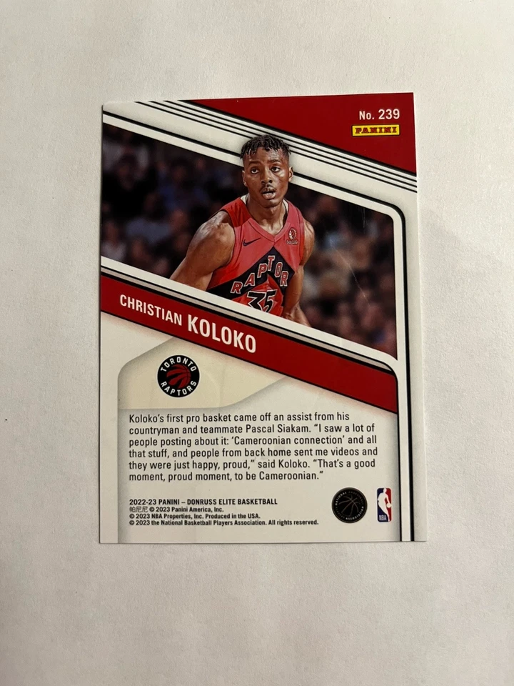 Christian Koloko Raptors PLATINUM FOIL 2/3 SSP FOTL CARD 2022-23 Panini Elite B4 - Image 2 of 2