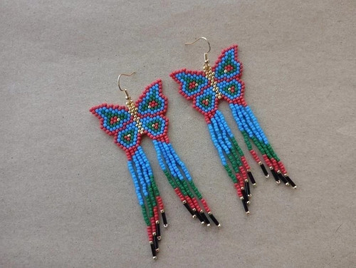 Tribal Ohrringe Indianer groß Boho American Rocailles Handarbeit Ohrring - Bild 2 von 2