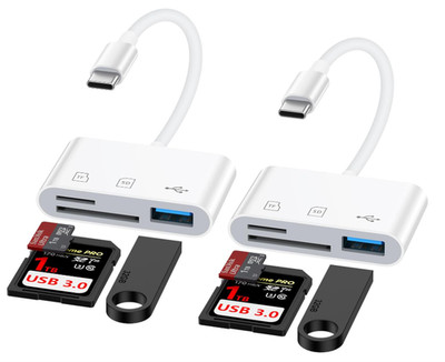 USB C SD Card Reader 3 in 1 Type C Micro SD TF Adapter Dual Slot 2 Pack