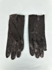 New Vintage Women's Black Leather Gloves w/ Decorative Stitching Unlined Size 7