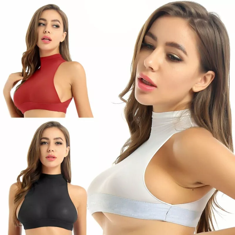 Haut de culture sexy pour femmes sans manches en maille soutien-gorge serré  chem