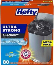 Hefty Ultra Strong Tall Kitchen Trash Bags, Blackout, 13 Gallon, 80 Count