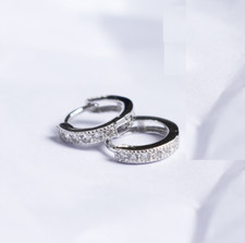 Small White Gold Plated 925 Sterling Silver CZ Hoop Huggie Clip On Earrings A32