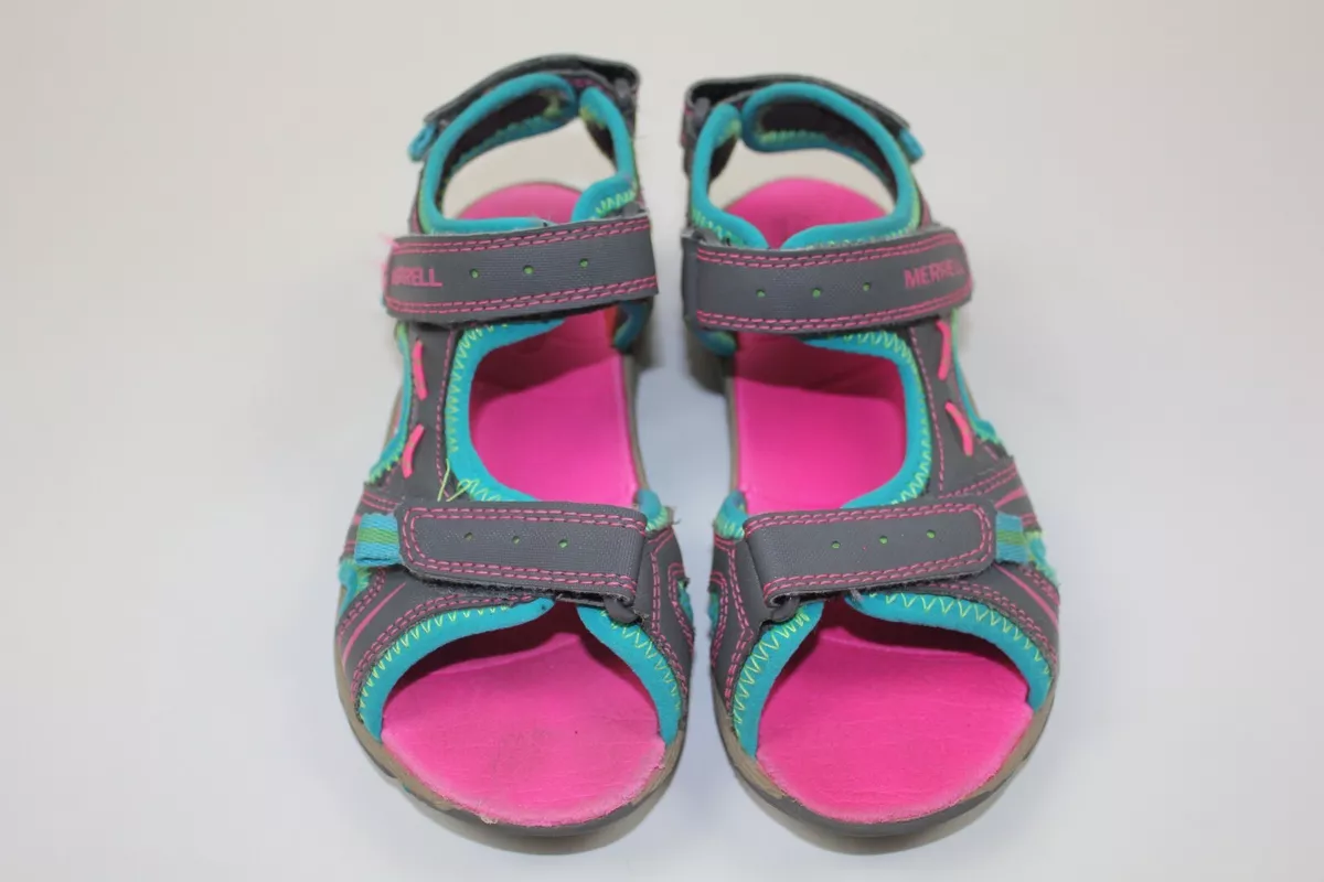 Merrell Panther Gray Pink Turquoise Sandals Summer Kids Girls Shoe Size 13 13M