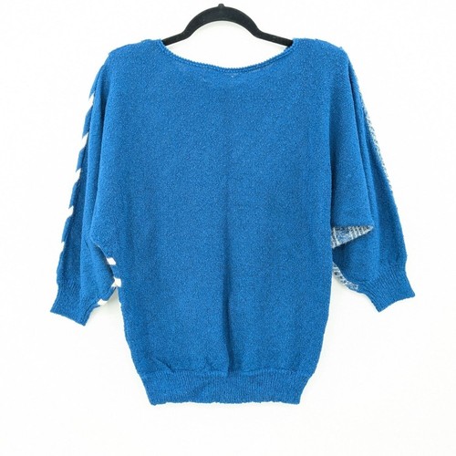 Vintage Gian Franco Dolman Sweater Women Size 12 Colorblok Eyelet Open Knit 90s - Picture 2 of 10