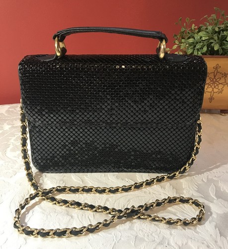 Whiting and Davis Vintage Mesh Purse Black Metal Shoulder Bag Chain Strap - Picture 4 of 7