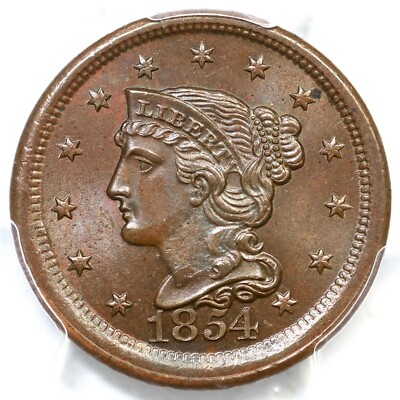 1854 N-14 R-2 PCGS MS 64 BN Braided Hair Large Cent Coin 1c | eBay