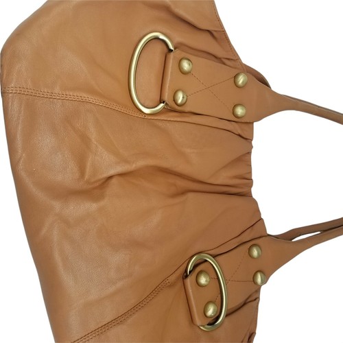 Perlina Brown Leather Handbag Brass Door knocker buckles Purse11 X 18 READ - Picture 6 of 8