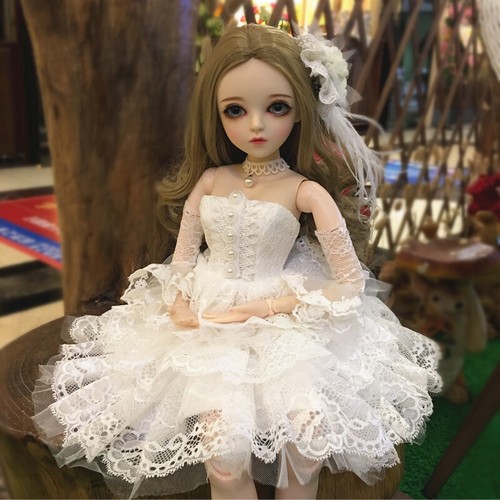 60cm BJD Doll 1/3 Ball Jointed Girl Lace Dress Wavy Hair Eyes Full Set Replace - Picture 2 of 5