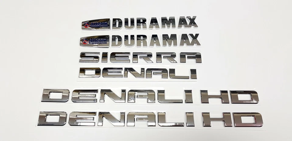 6 PIEZAS 11-19 Cromo GMC Sierra Denali Duramax 2500HD 3500HD Insignias Emblema Letras Foto 3 de 4