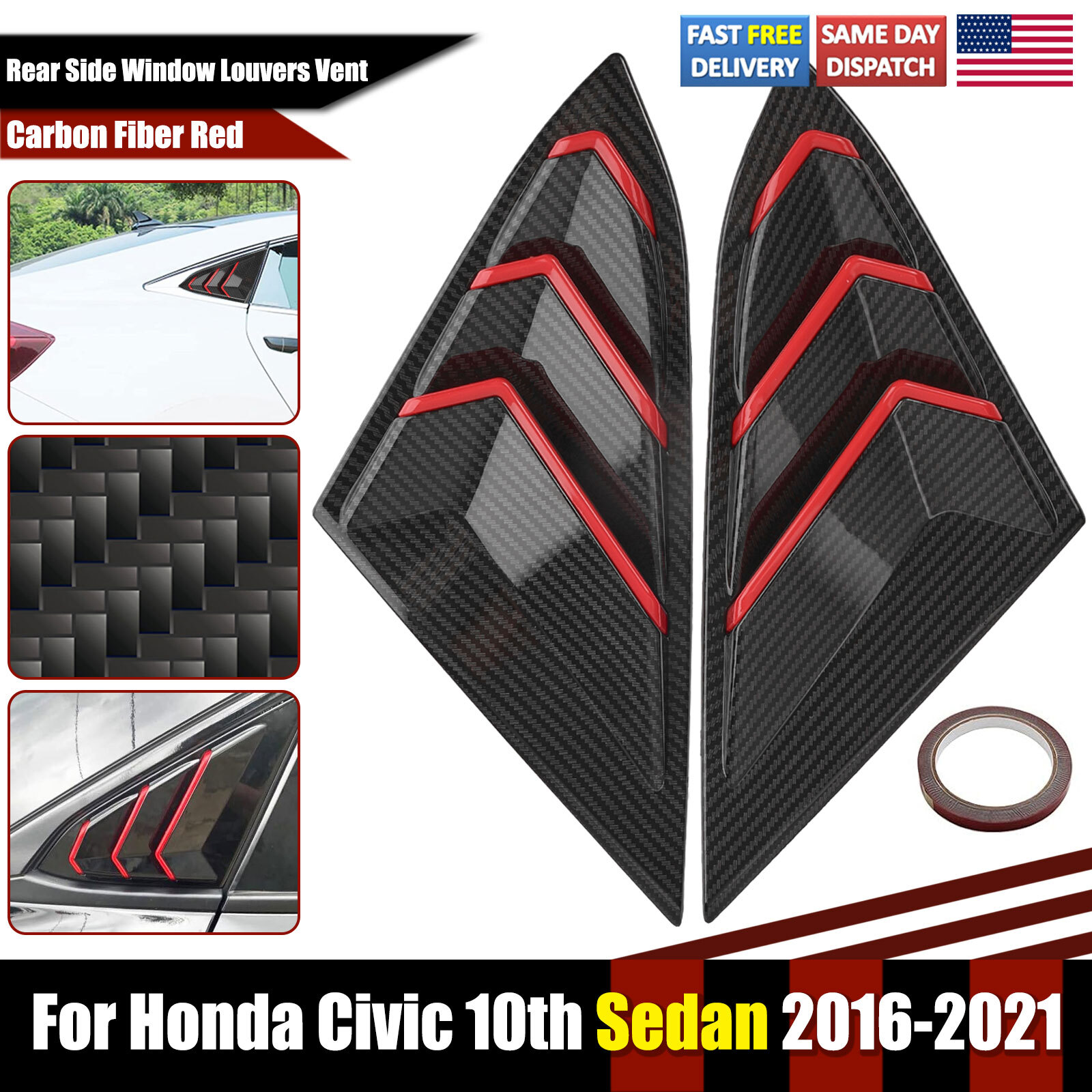 Carbon Fiber Quarter Window Side Vent Louver Cover For Honda Civic Sedan 2016~21