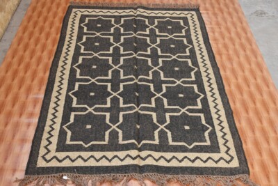 Decor Hand Woven Rug 4x6 Rug Black handmade rug Village Traditional
