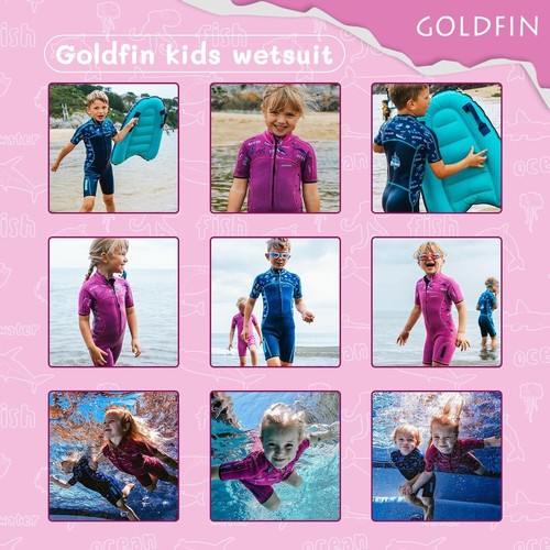GoldFin Hot Pink Sea Creatures Half Zip Neoprene Shorty Wetsuit Kid Child Size 2 - Picture 5 of 5