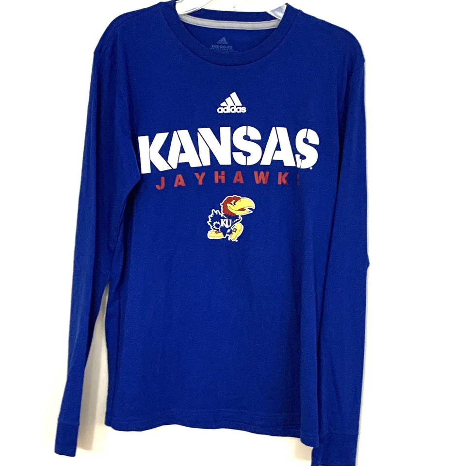 Adidas T-shirt Size XS Women's KU University of Kansas Jayhawks Blue L/S W1 - Image 2 of 4
