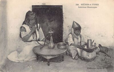 Algeria - Moorish interior - woman smoking hookah - Ed. Ideal Collection