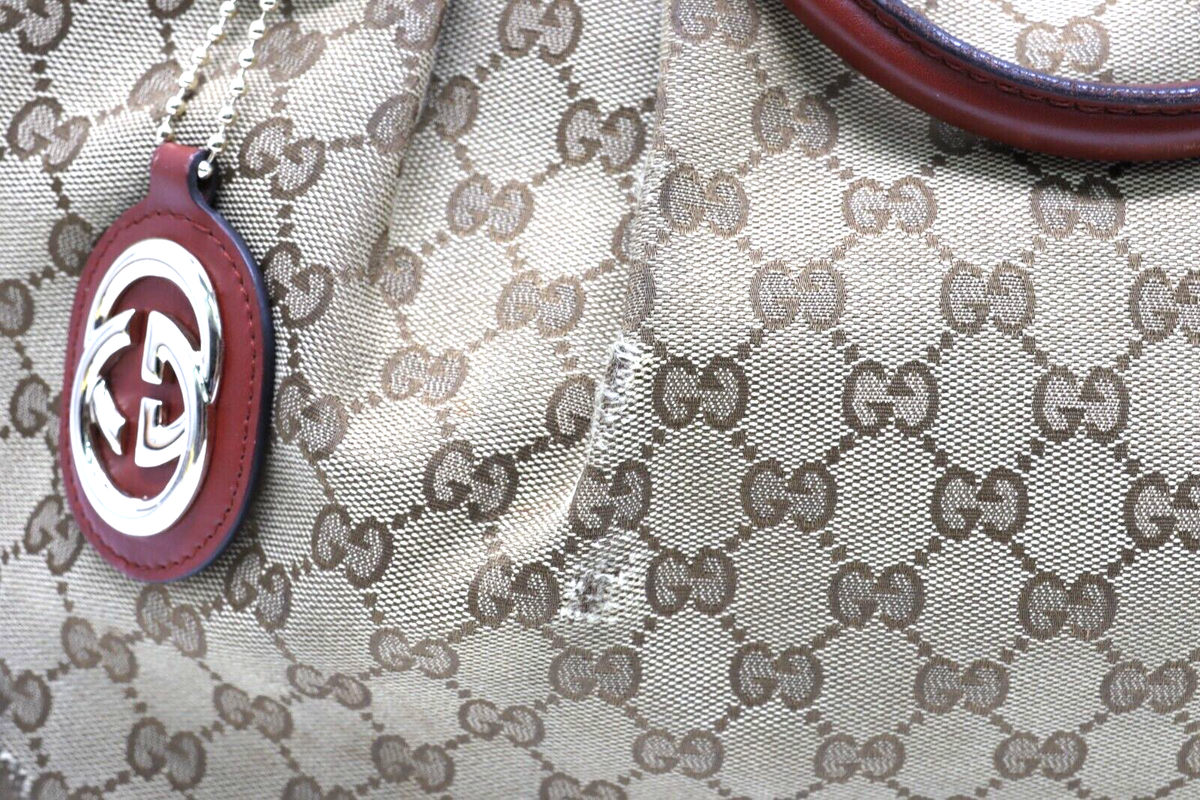 GUCCI Sukey Tote Bag GG Beige Canvas & Red Leather Lining/Handle