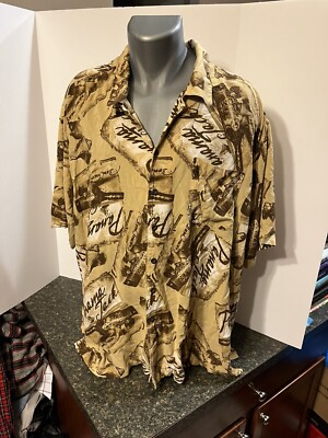 Panama Jack Men s SS Button Down Rayon Shirt Beige Brown 3XL - Summer Theme
